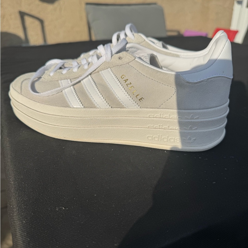 Adidas Gazelle Platform Sneakers in Gray and White